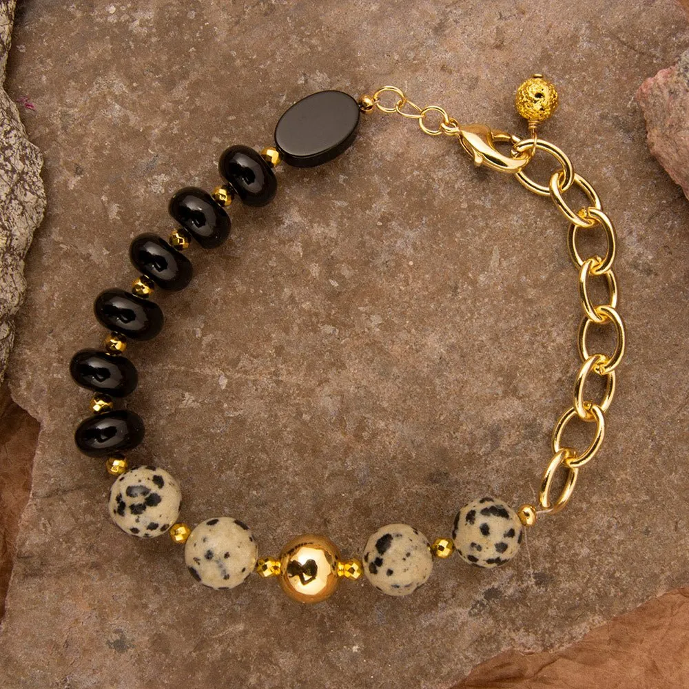 Dalmatian Jasper Black Onyx Golden Link Bracelet sold by Barse product image thumbnail 4