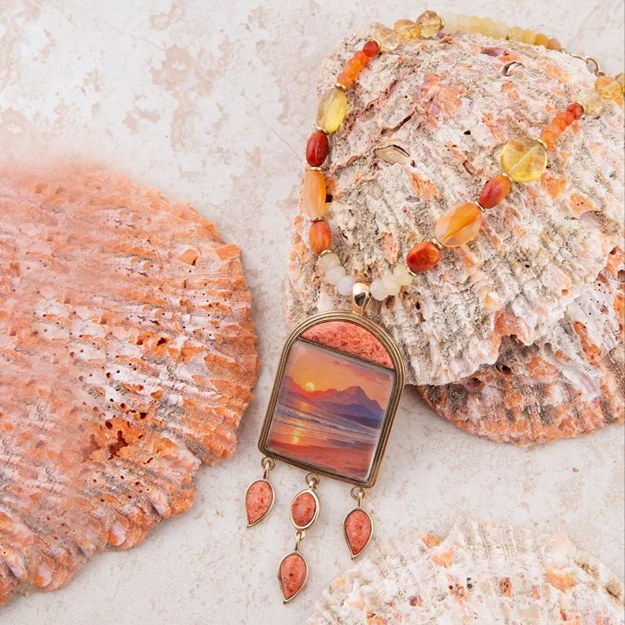 Scene Sunset Orange Sponge Coral Golden Pendant Necklace sold by Barse product image thumbnail 3