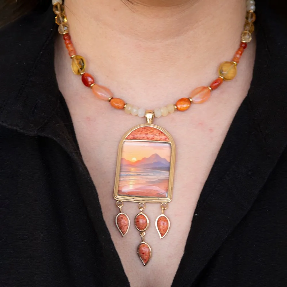 Scene Sunset Orange Sponge Coral Golden Pendant Necklace sold by Barse product image thumbnail 2