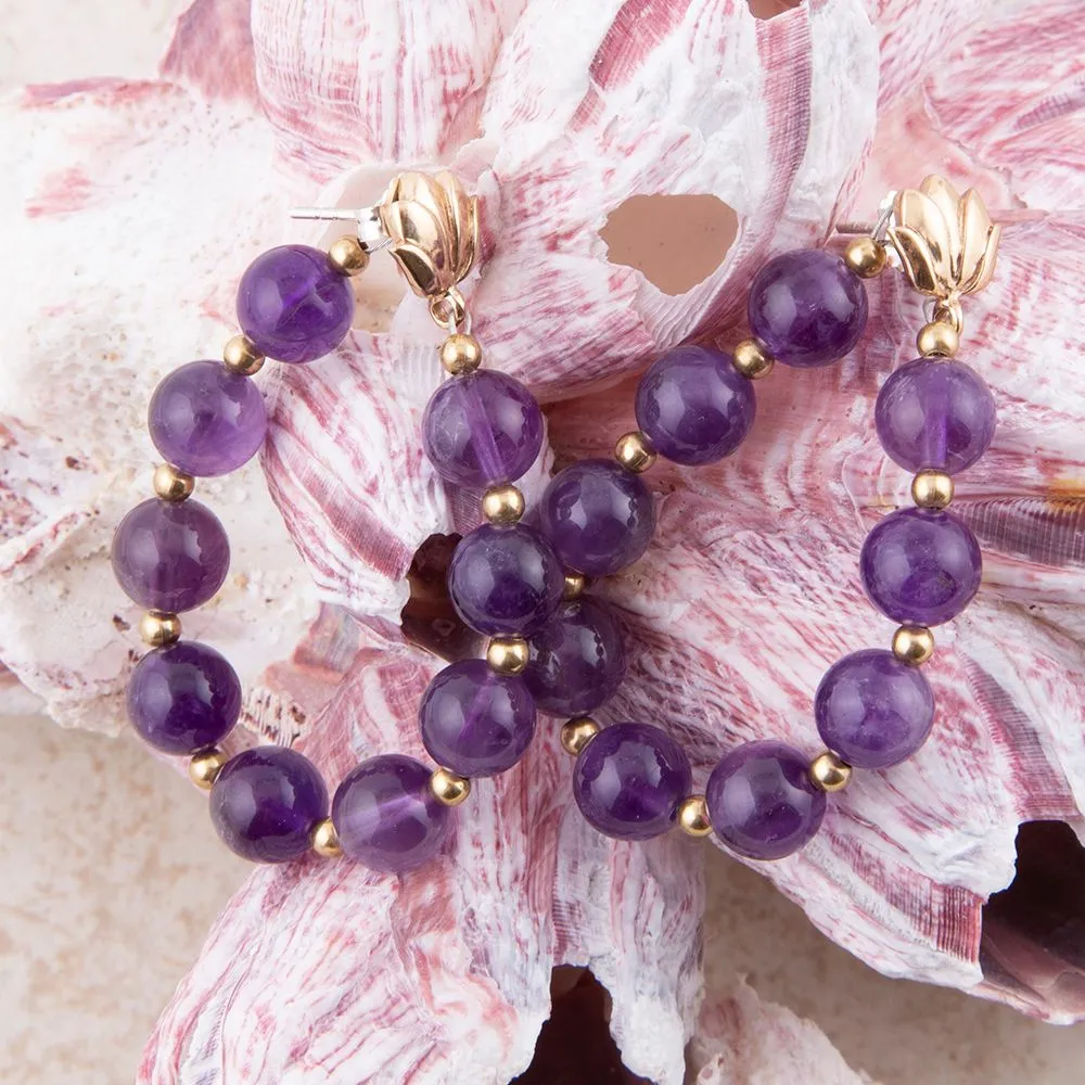 Carly Purple Amethyst Complete Loop Golden Post Earrings sold by Barse product image thumbnail 2