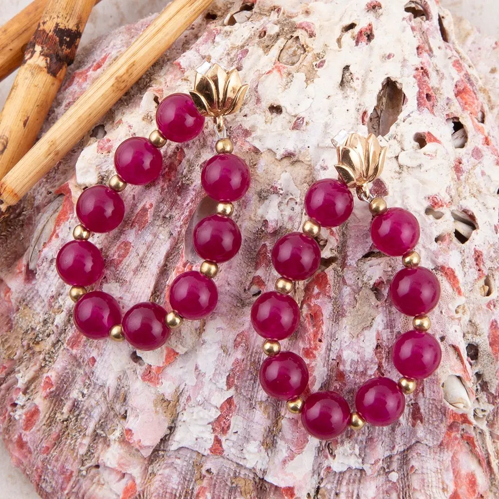 Carly Pink Agate Complete Loop Golden Post Earrings sold by Barse product image thumbnail 4