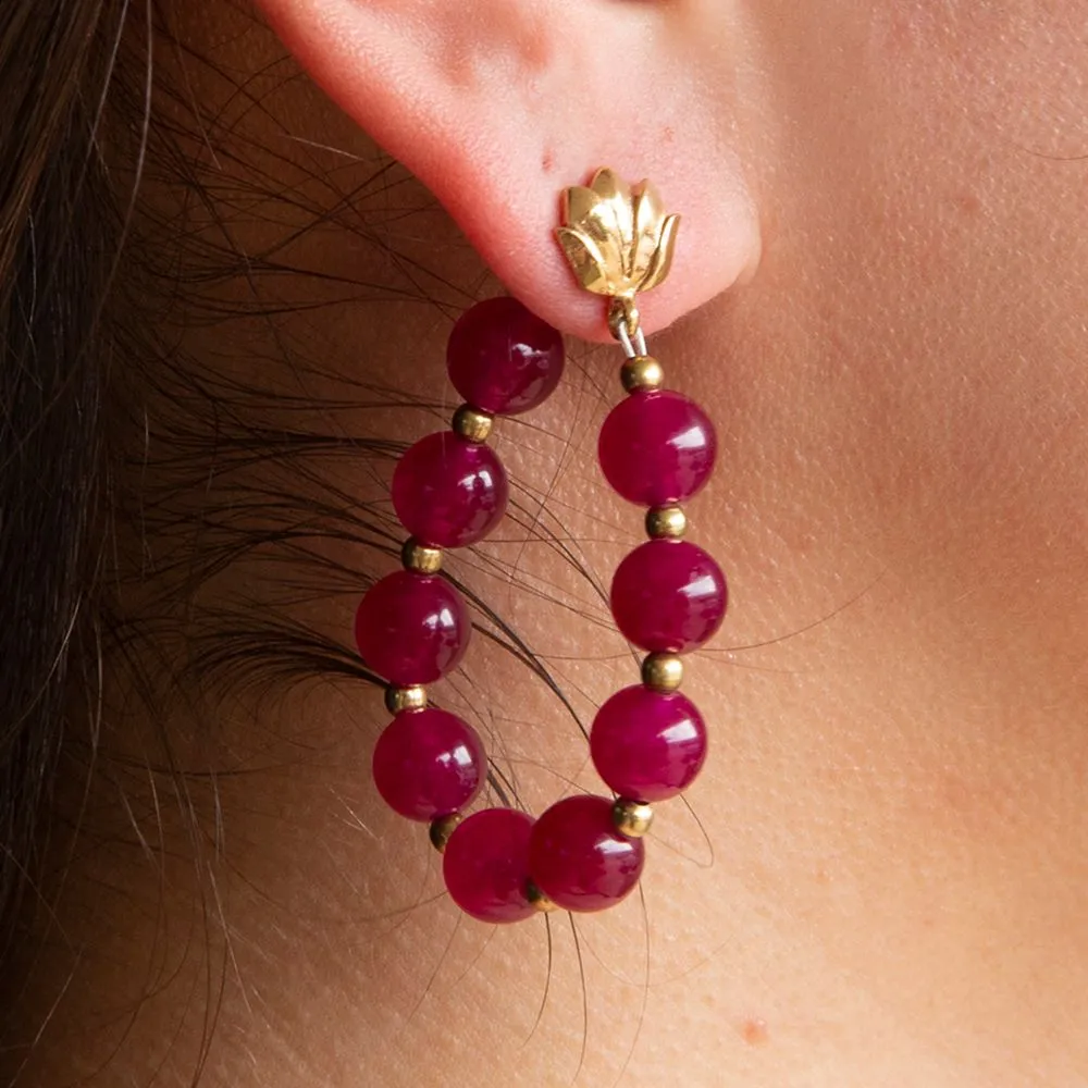 Carly Pink Agate Complete Loop Golden Post Earrings sold by Barse product image thumbnail 2