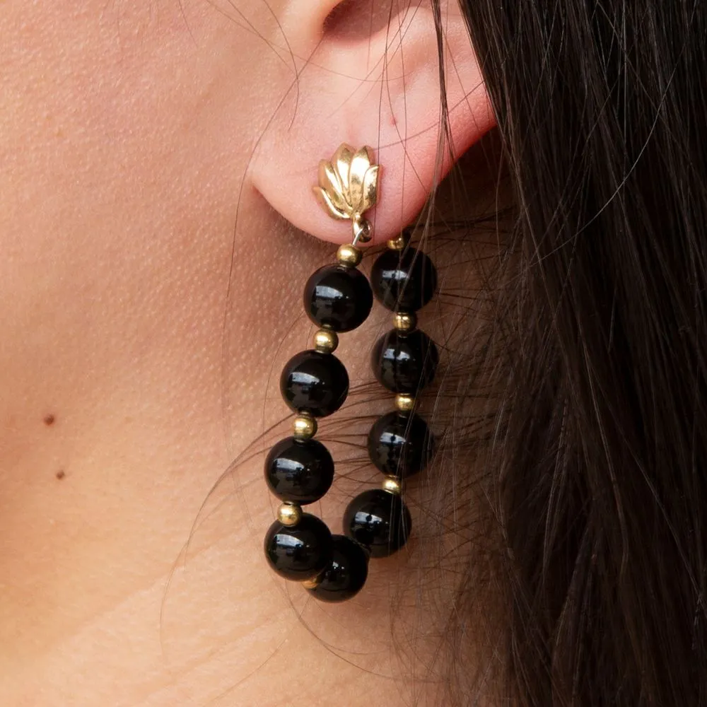 Carly Black Onyx Complete Loop Golden Post Earrings sold by Barse product image thumbnail 2