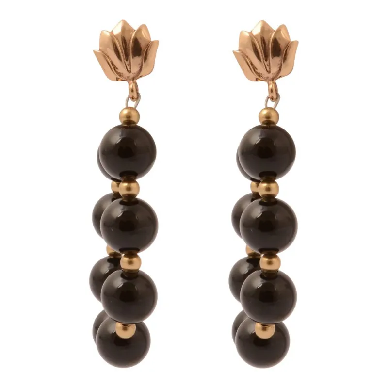 Carly Black Onyx Complete Loop Golden Post Earrings sold by Barse