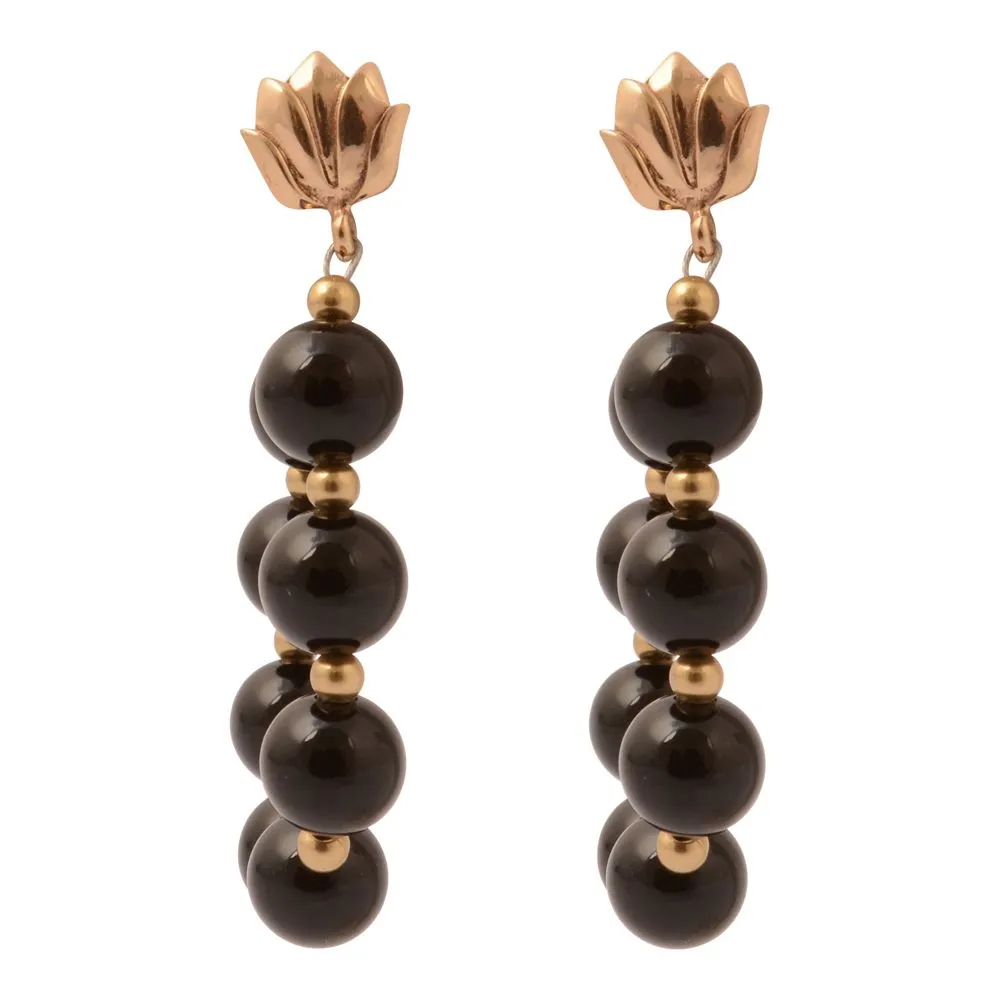 Carly Black Onyx Complete Loop Golden Post Earrings sold by Barse
