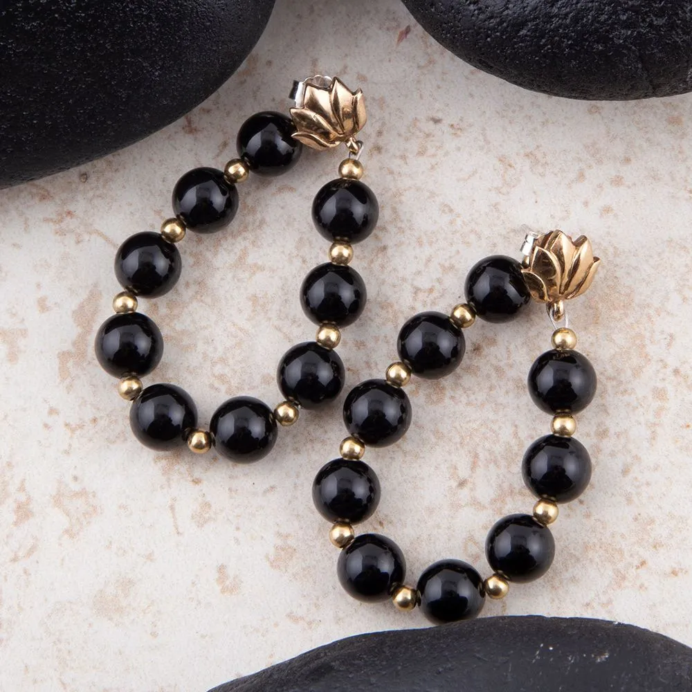 Carly Black Onyx Complete Loop Golden Post Earrings sold by Barse product image thumbnail 4