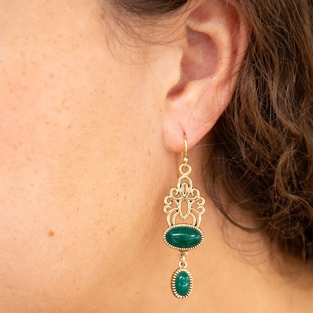 Green Agate Golden Drop Earrings sold by Barse product image thumbnail 2