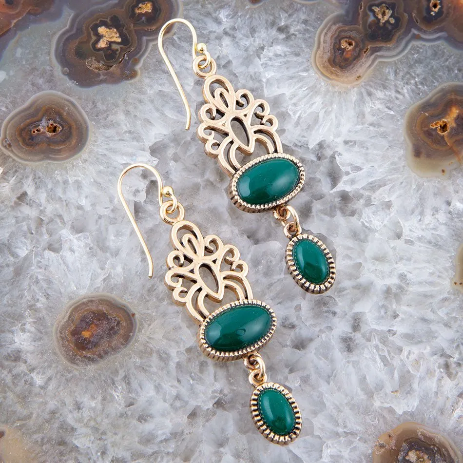 Green Agate Golden Drop Earrings sold by Barse product image thumbnail 4