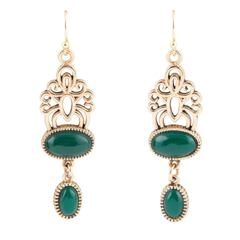 Green Agate Golden Drop Earrings sold by Barse