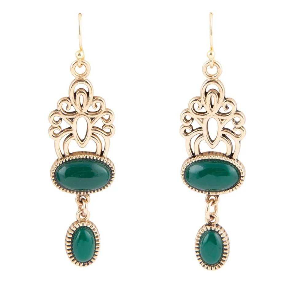 Green Agate Golden Drop Earrings sold by Barse