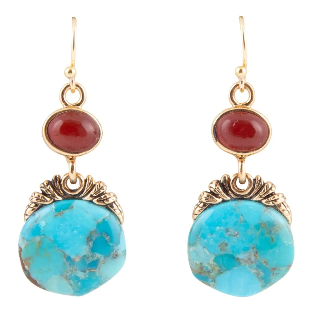 Wilder Turquoise Carnelian Golden Drop Earrings sold by Barse