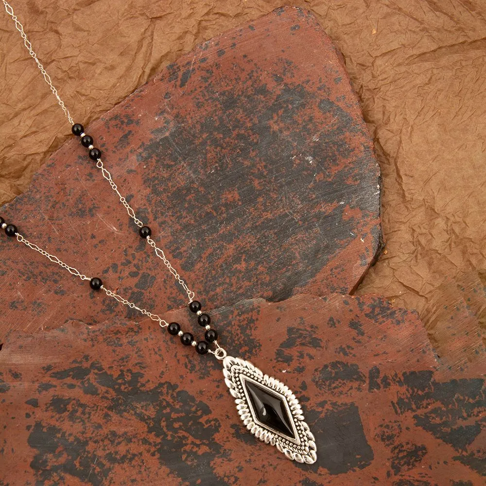 Anemone Long Diamond Black Onyx and Sterling Silver Necklace sold by Barse product image thumbnail 4