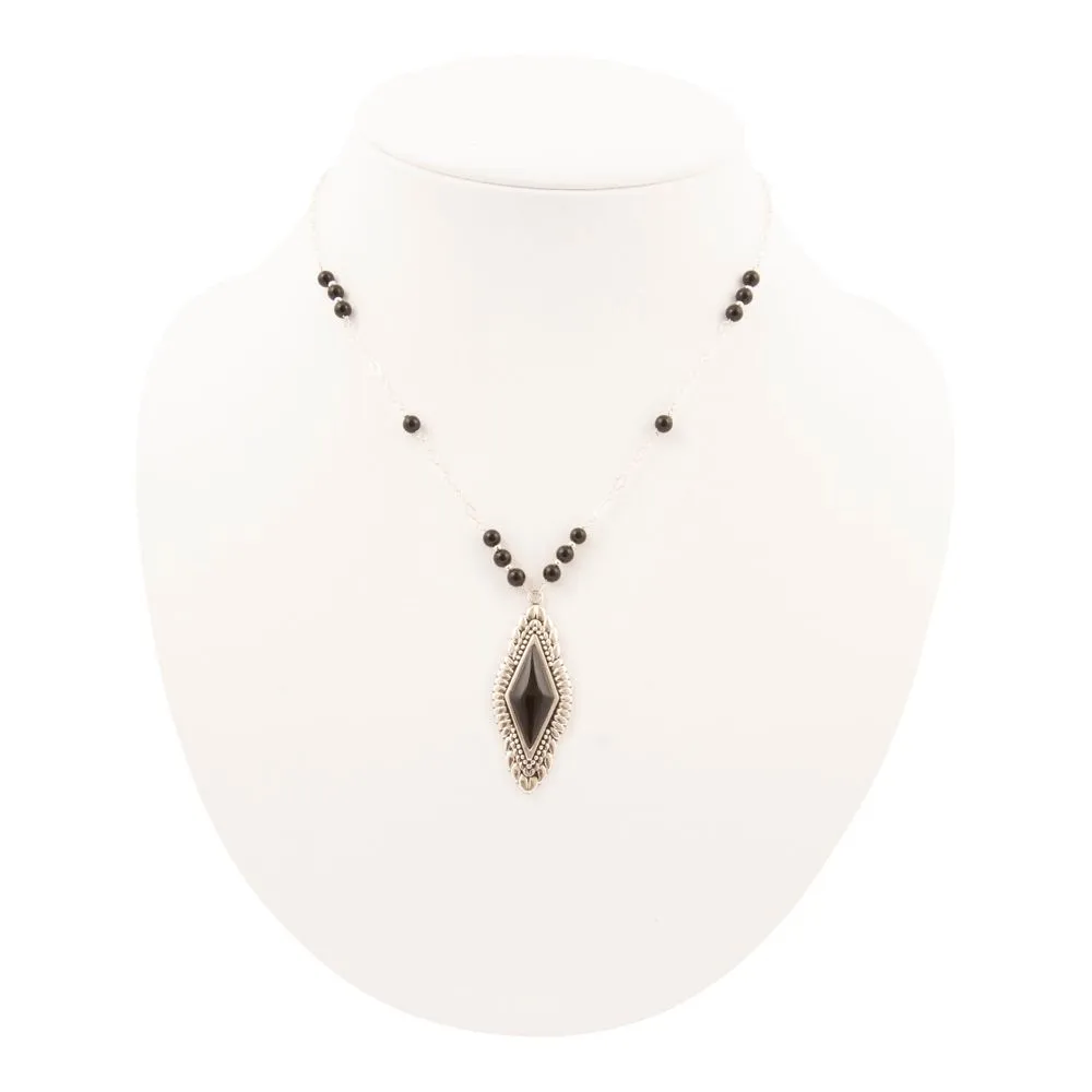 Anemone Long Diamond Black Onyx and Sterling Silver Necklace sold by Barse product image thumbnail 3