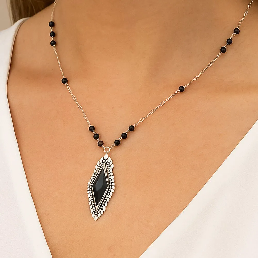 Anemone Long Diamond Black Onyx and Sterling Silver Necklace sold by Barse product image thumbnail 2