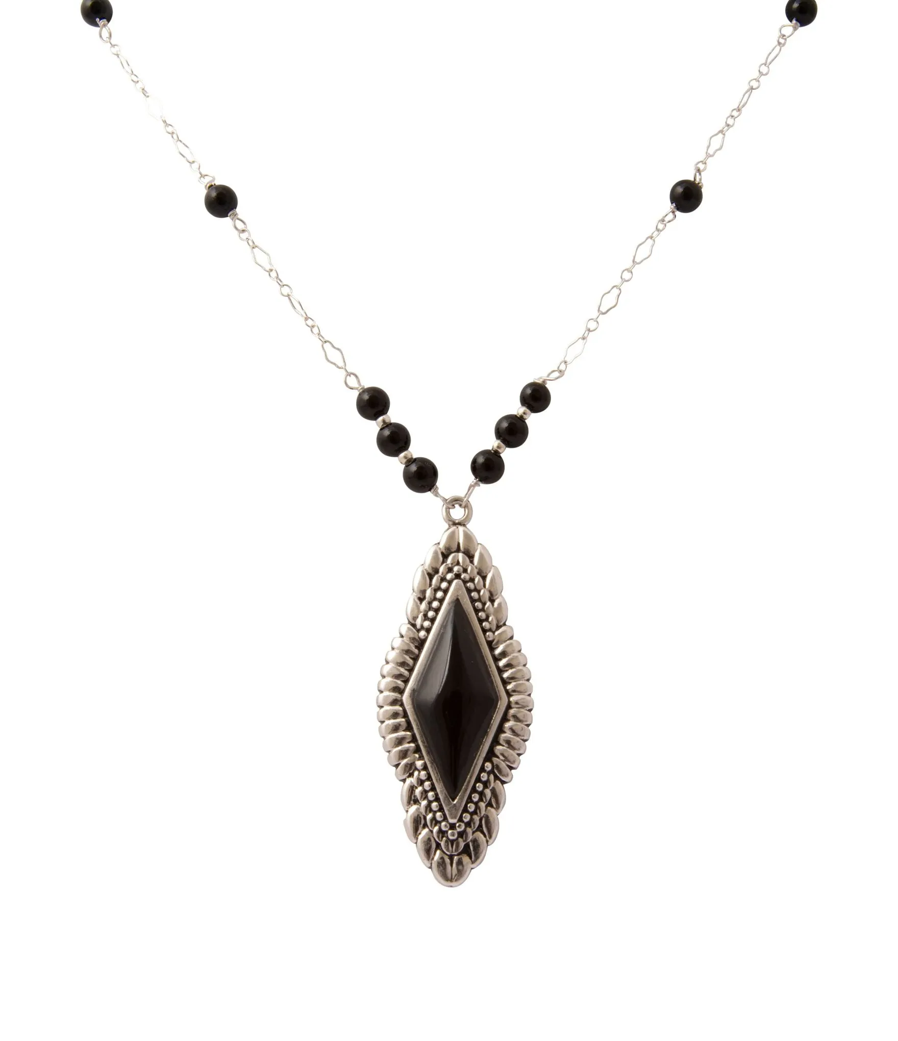 Anemone Long Diamond Black Onyx and Sterling Silver Necklace sold by Barse