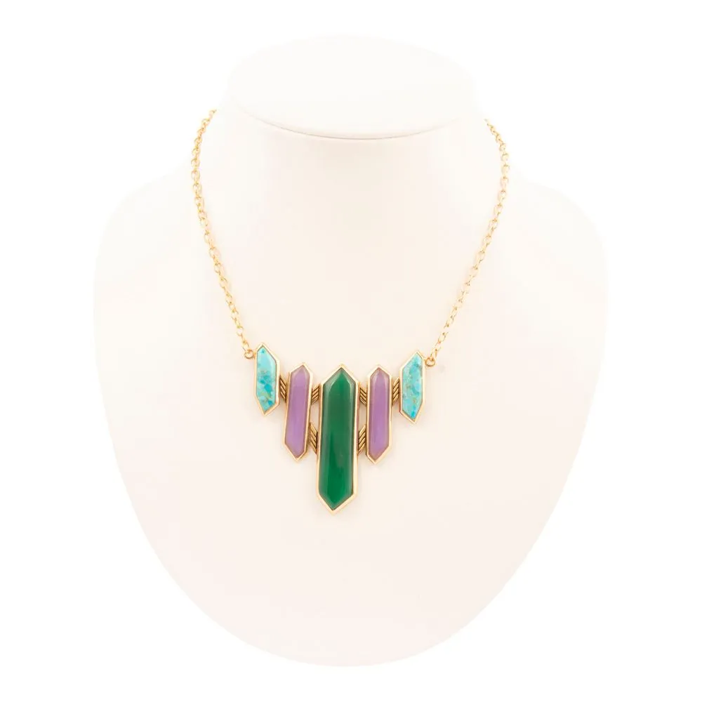 Deco Green and Purple Agate Golden Statement Necklace sold by Barse product image thumbnail 3