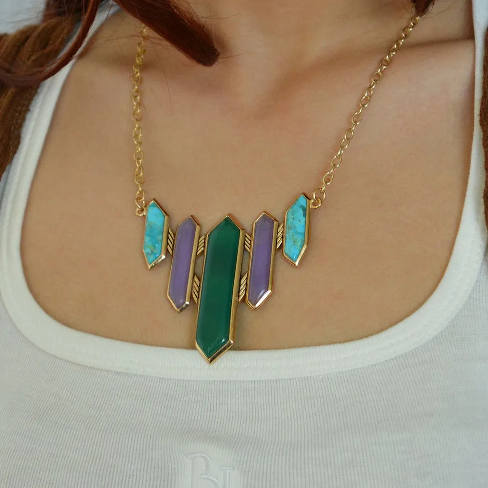 Deco Green and Purple Agate Golden Statement Necklace sold by Barse product image thumbnail 2