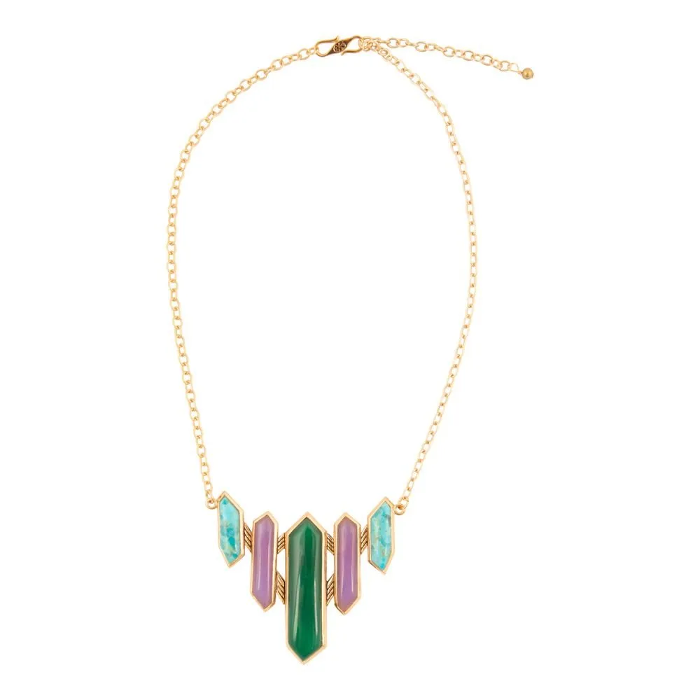 Deco Green and Purple Agate Golden Statement Necklace sold by Barse product image thumbnail 5