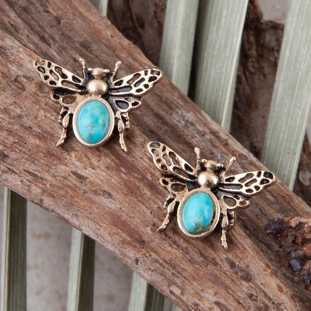 Blue Turquoise Golden Honey Bee Earrings sold by Barse product image thumbnail 3