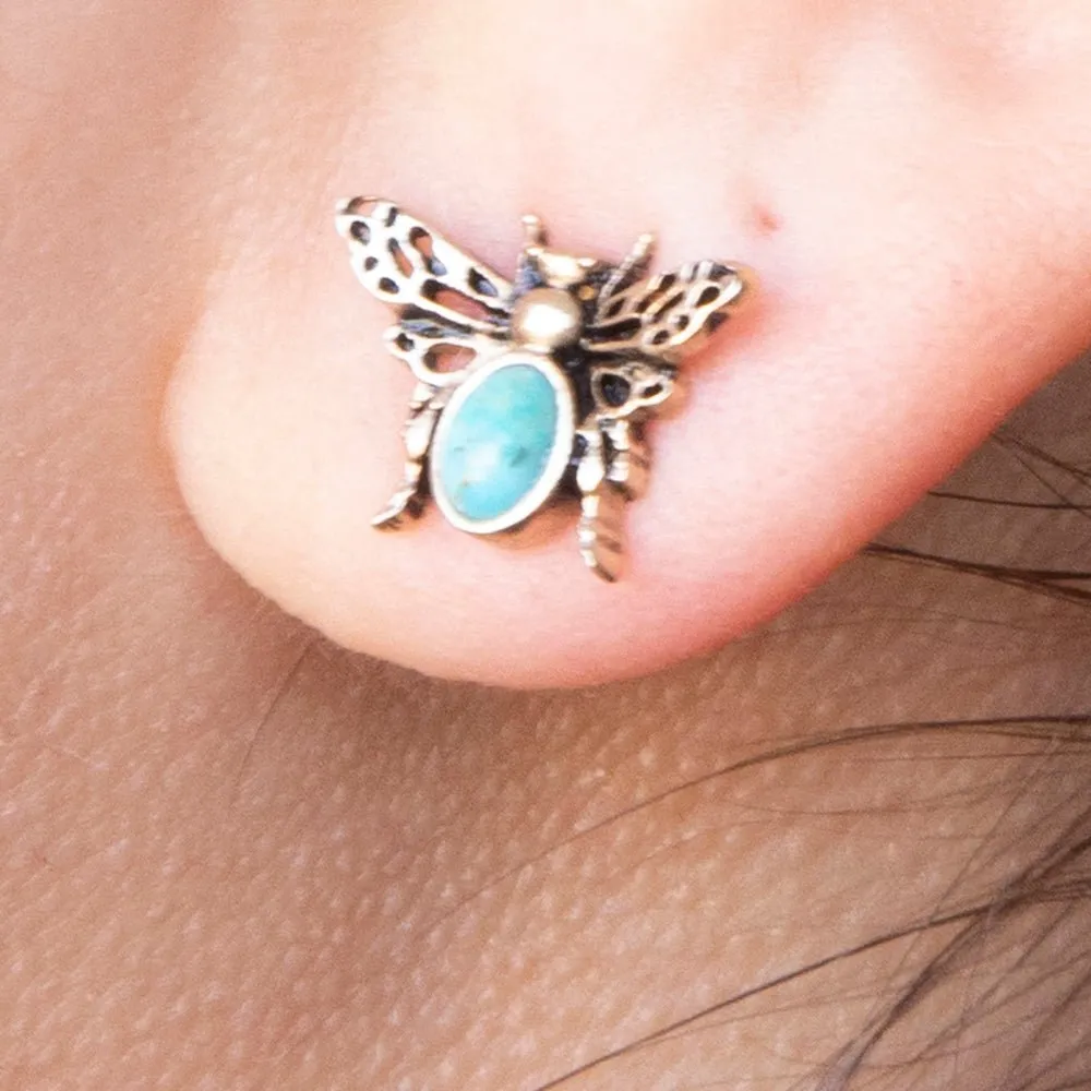 Blue Turquoise Golden Honey Bee Earrings sold by Barse product image thumbnail 5