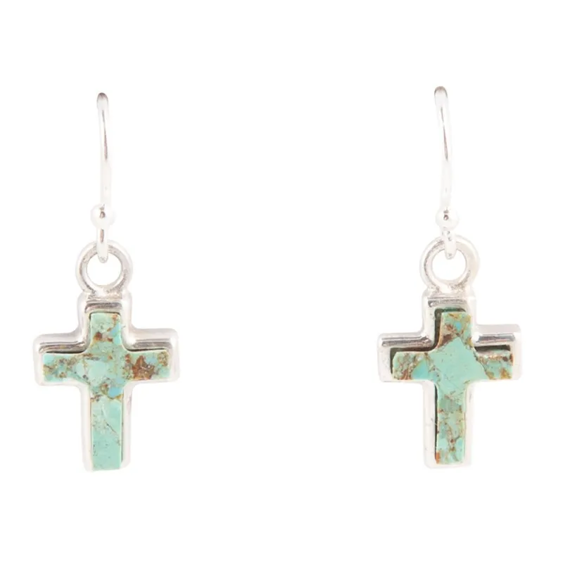 Touch of Blue Turquoise Sterling Silver Cross Earrings sold by Barse