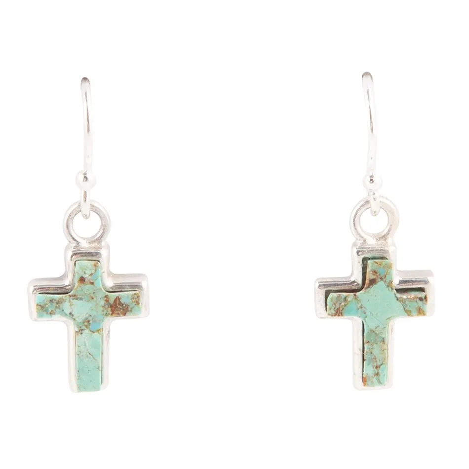 Touch of Blue Turquoise Sterling Silver Cross Earrings sold by Barse