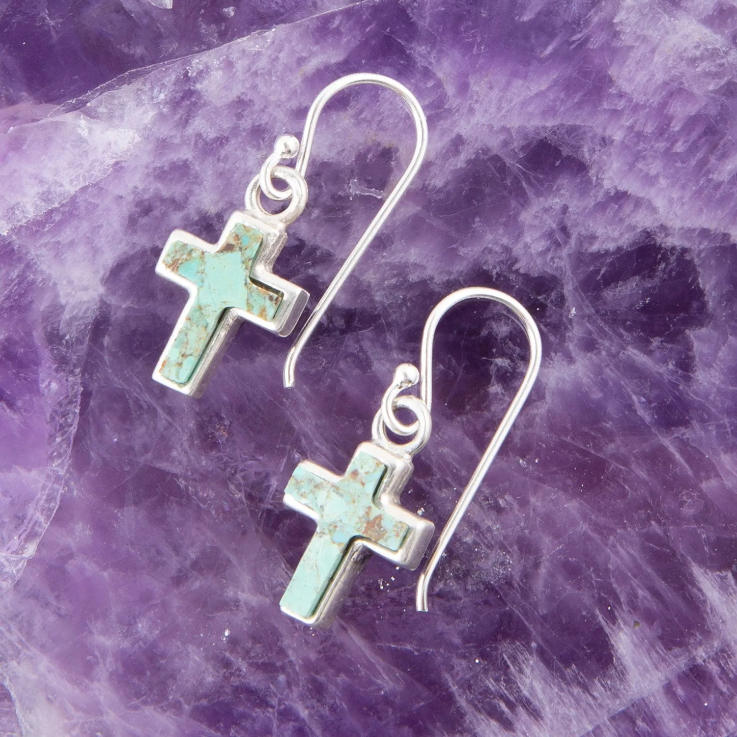 Touch of Blue Turquoise Sterling Silver Cross Earrings sold by Barse product image thumbnail 2