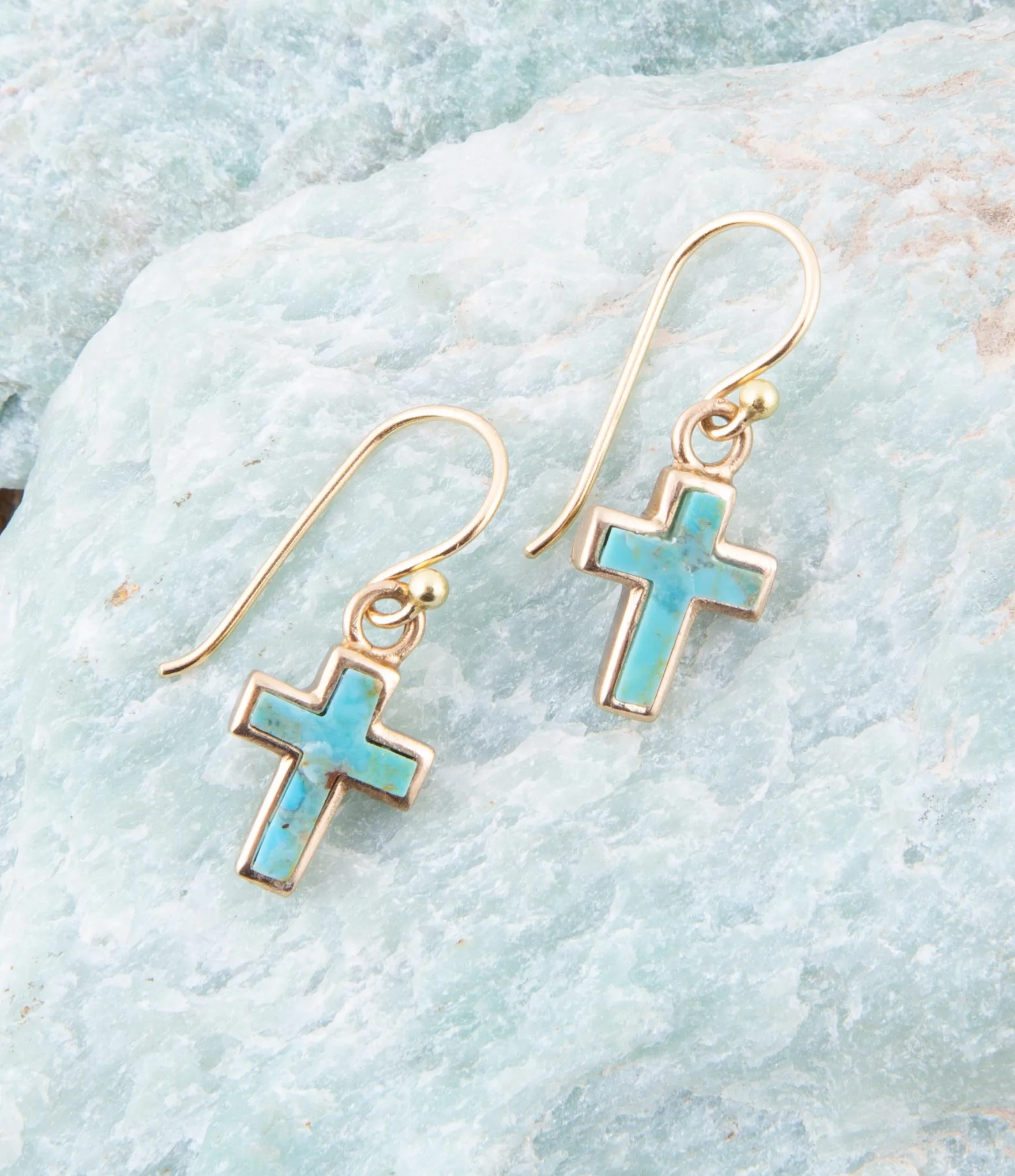 Touch of Blue Turquoise Golden Cross Drop Earrings sold by Barse product image thumbnail 3
