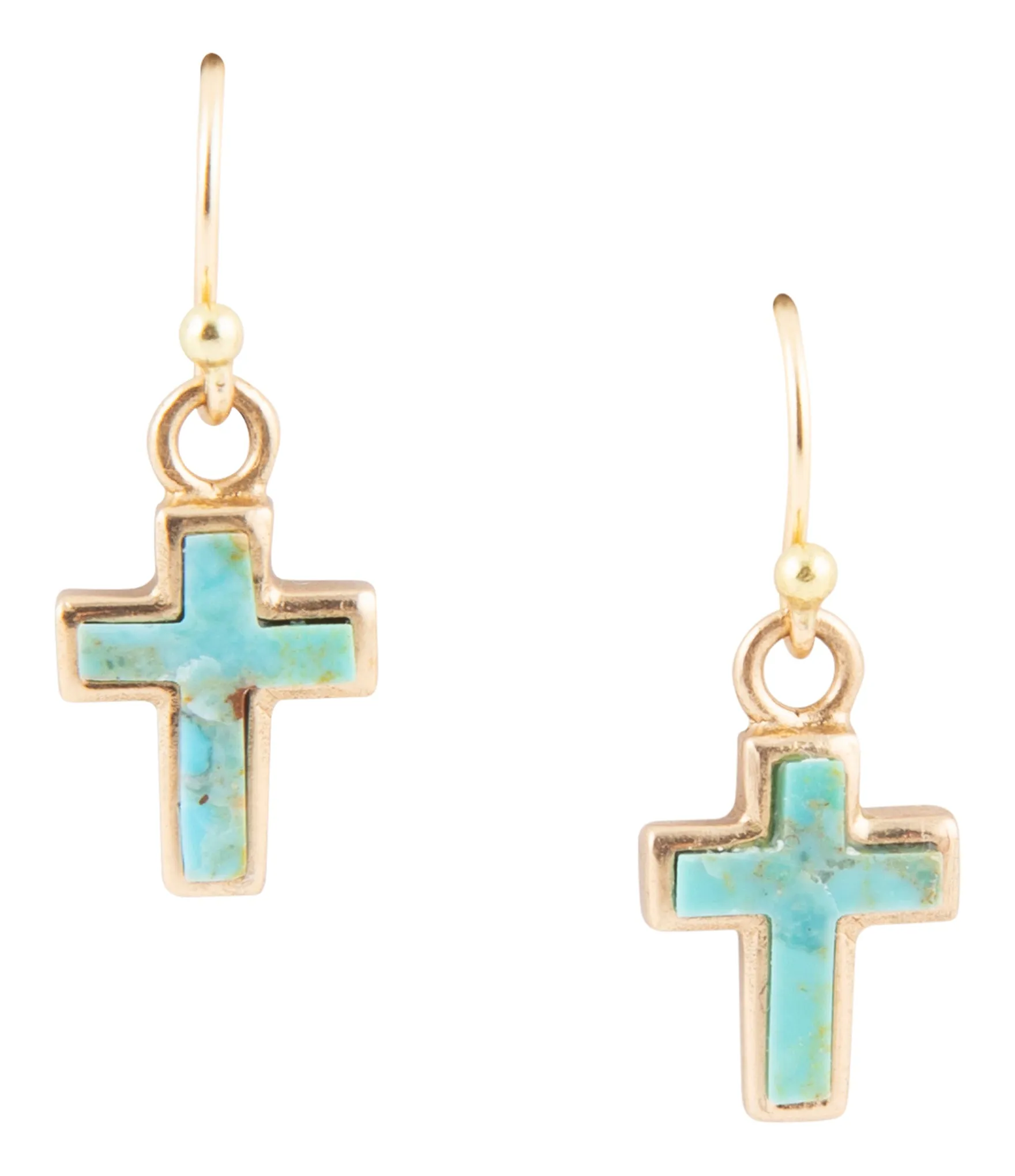 Touch of Blue Turquoise Golden Cross Drop Earrings sold by Barse