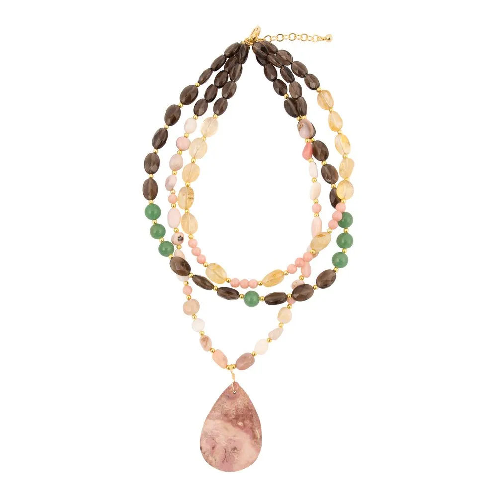 Meadow Multistone Pink Rhodonite Golden Statement Necklace sold by Barse product image thumbnail 5