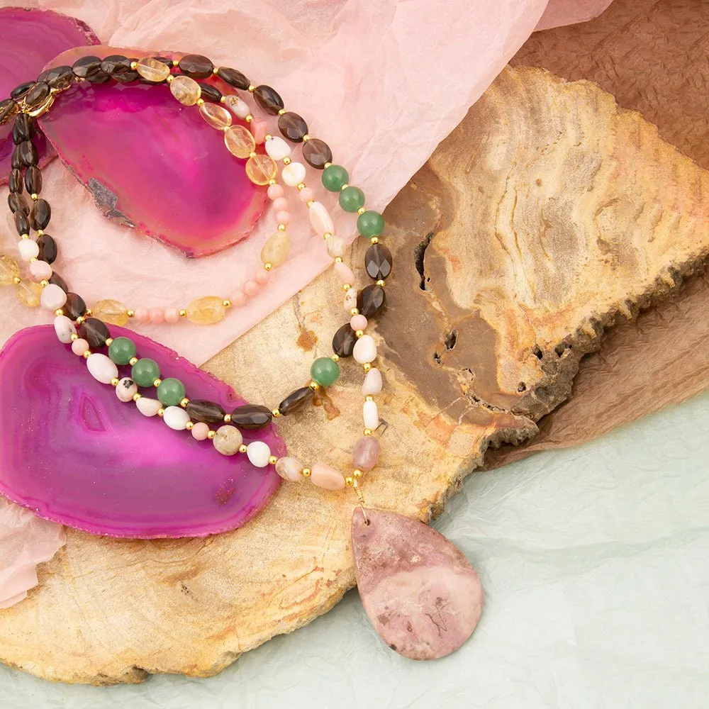 Meadow Multistone Pink Rhodonite Golden Statement Necklace sold by Barse product image thumbnail 4
