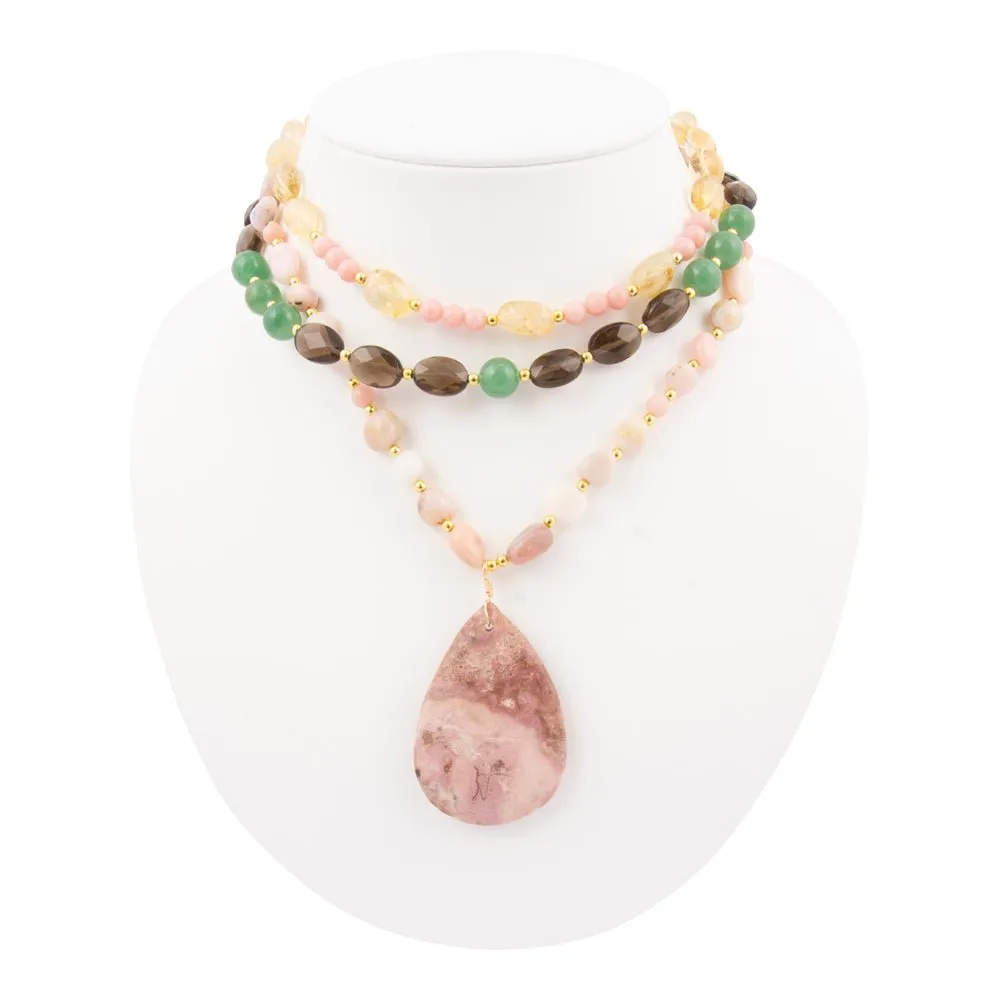 Meadow Multistone Pink Rhodonite Golden Statement Necklace sold by Barse product image thumbnail 3