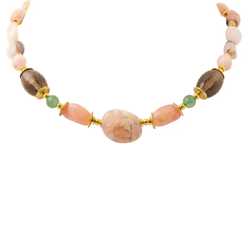 Meadow Pink Opal Chunky Golden Necklace sold by Barse