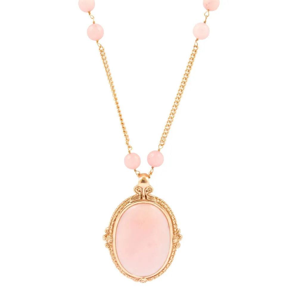 Pink Opal Golden Pendant Chain Necklace sold by Barse