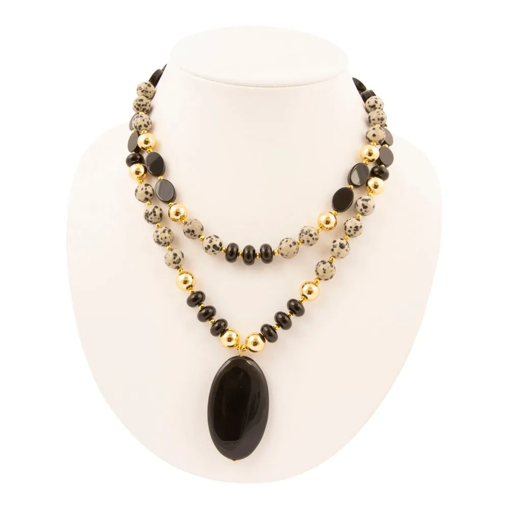Dalmatian Jasper Black Onyx Golden Pendant Necklace sold by Barse product image thumbnail 3