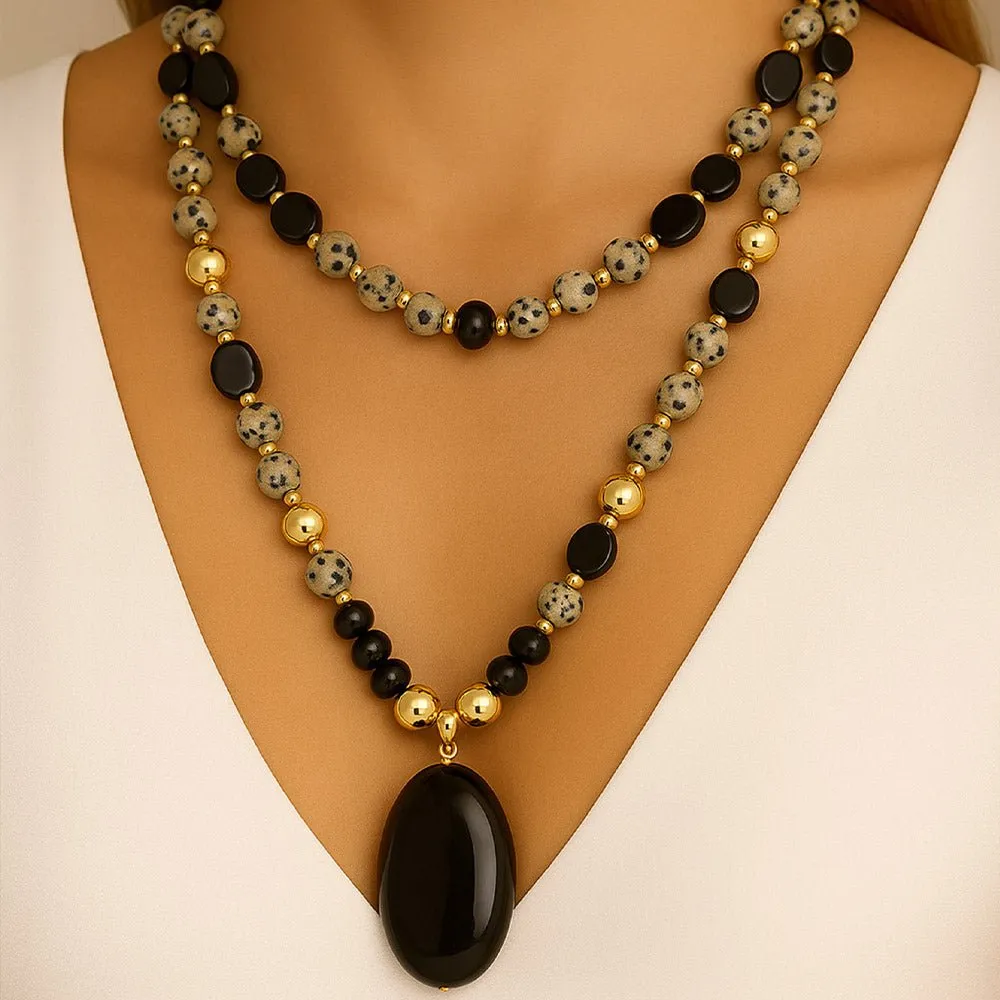 Dalmatian Jasper Black Onyx Golden Pendant Necklace sold by Barse product image thumbnail 2