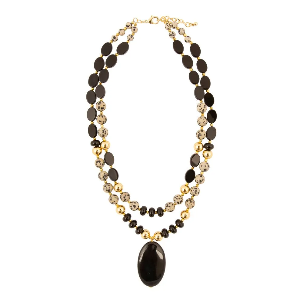 Dalmatian Jasper Black Onyx Golden Pendant Necklace sold by Barse product image thumbnail 5