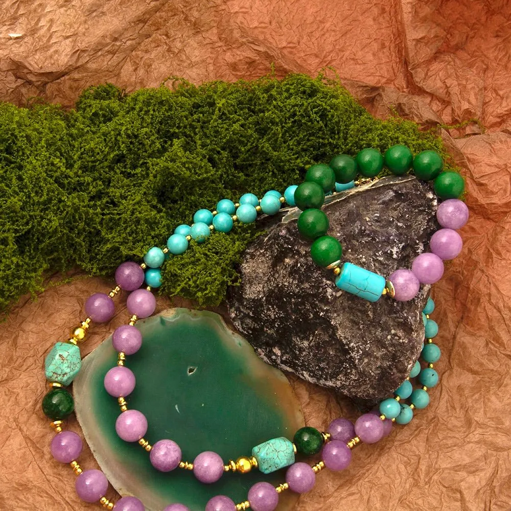 Seville Green and Purple Jade Golden Statement Bracelet sold by Barse product image thumbnail 5