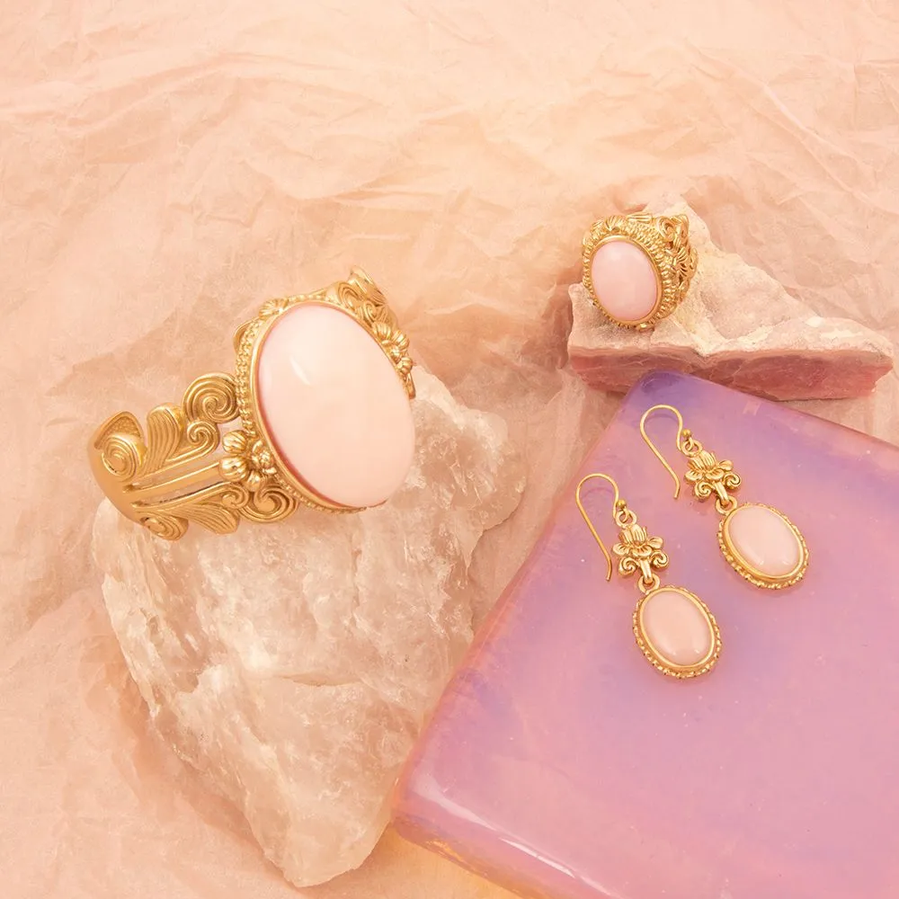 Pink Opal Golden Lotus Statement Cuff Bracelet sold by Barse product image thumbnail 5