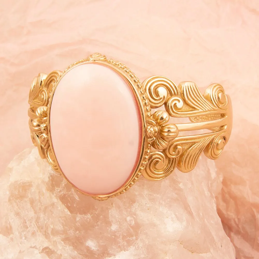 Pink Opal Golden Lotus Statement Cuff Bracelet sold by Barse product image thumbnail 3