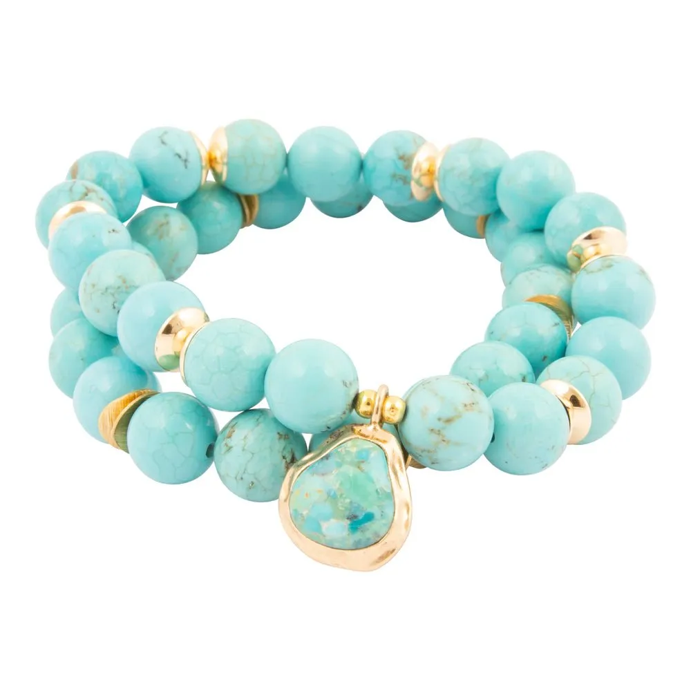 Double Dip Blue Magnesite Golden Bracelet Set sold by Barse