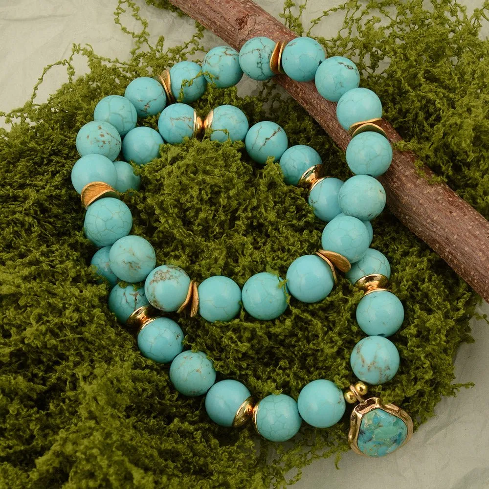 Double Dip Blue Magnesite Golden Bracelet Set sold by Barse product image thumbnail 3