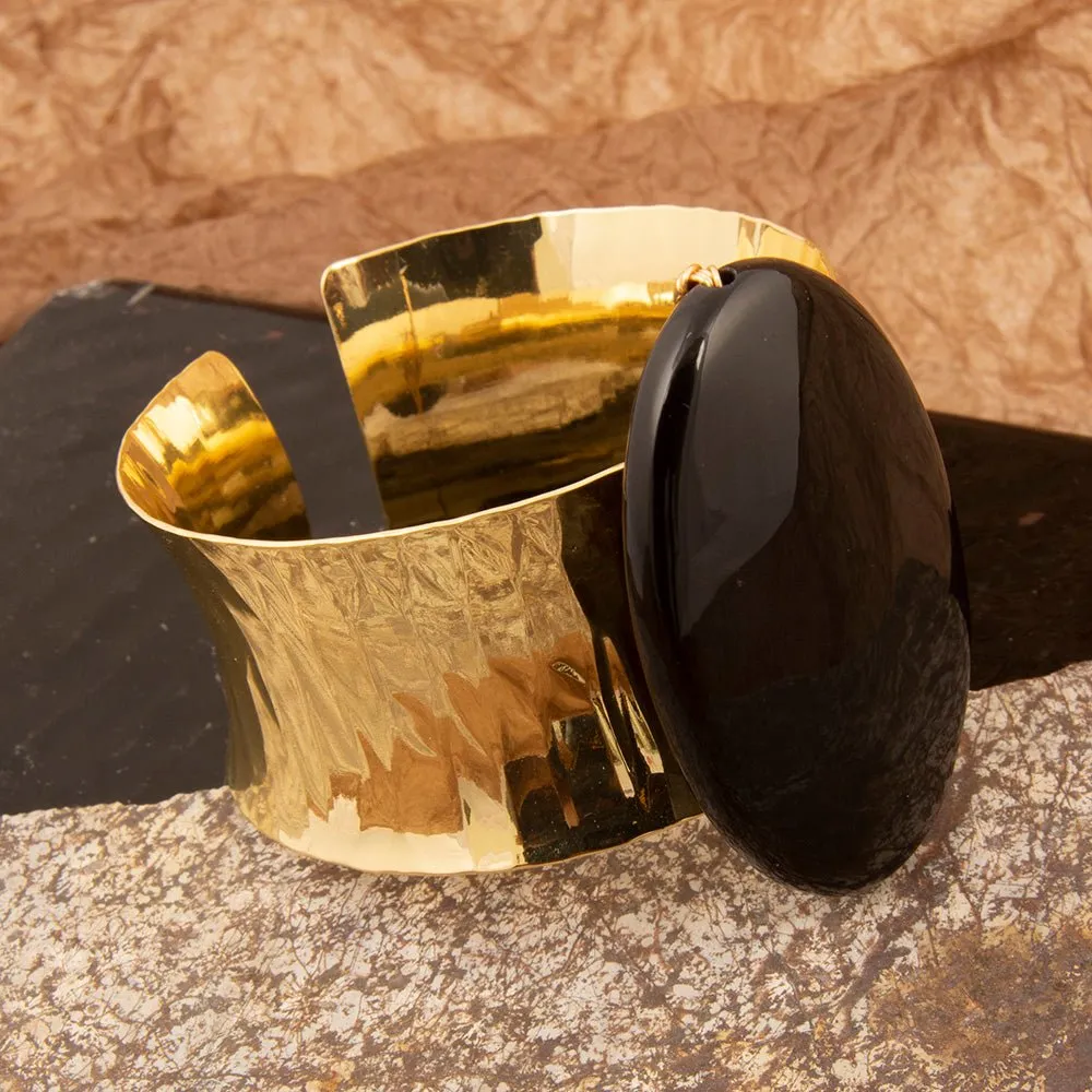 Black Onyx Slab Golden Cuff Bracelet sold by Barse product image thumbnail 3