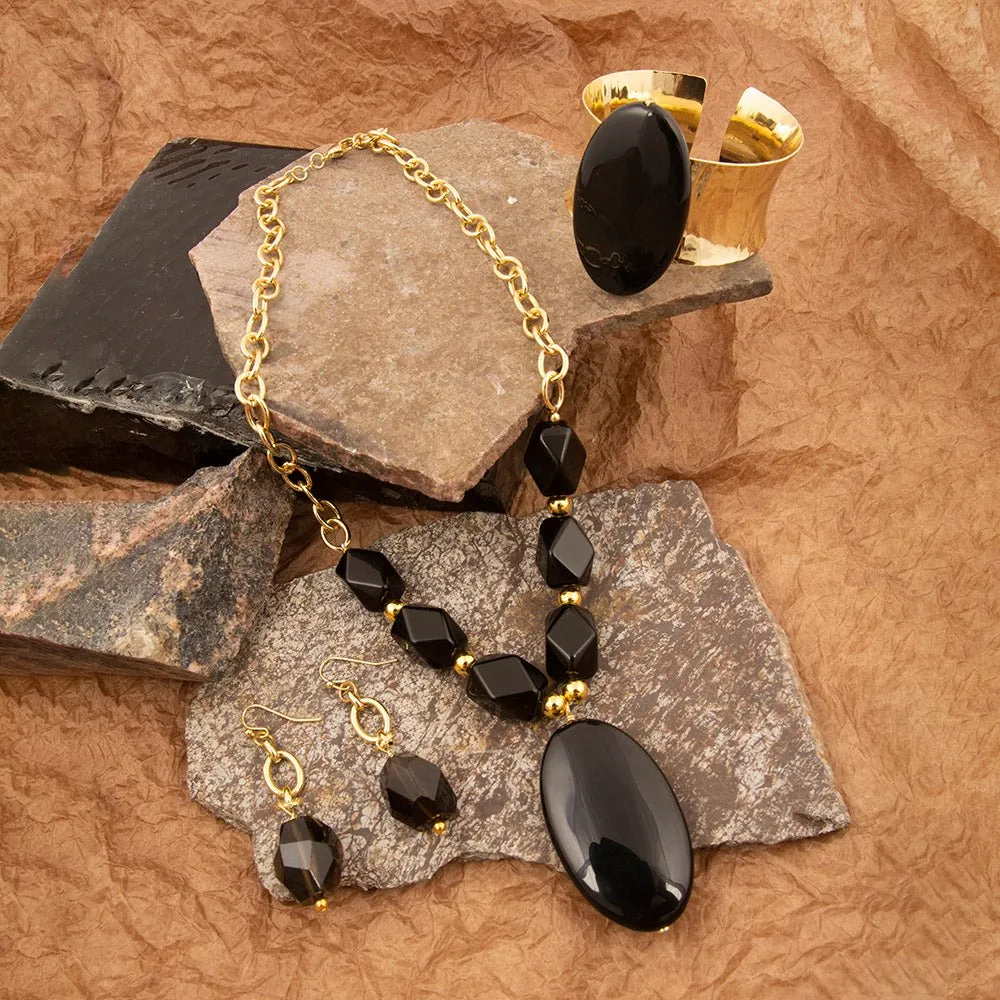 Black Onyx Slab Golden Cuff Bracelet sold by Barse product image thumbnail 4