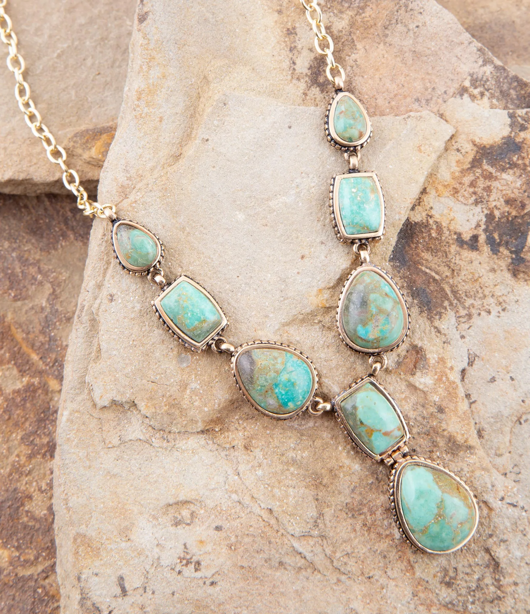 Genuine Blue Turquoise Roped Golden Bronze Y Necklace sold by Barse product image thumbnail 2