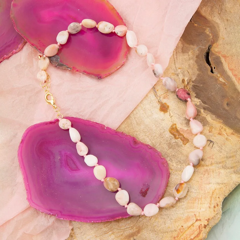 Pink Opal Nugget Knotted Golden Necklace sold by Barse product image thumbnail 4
