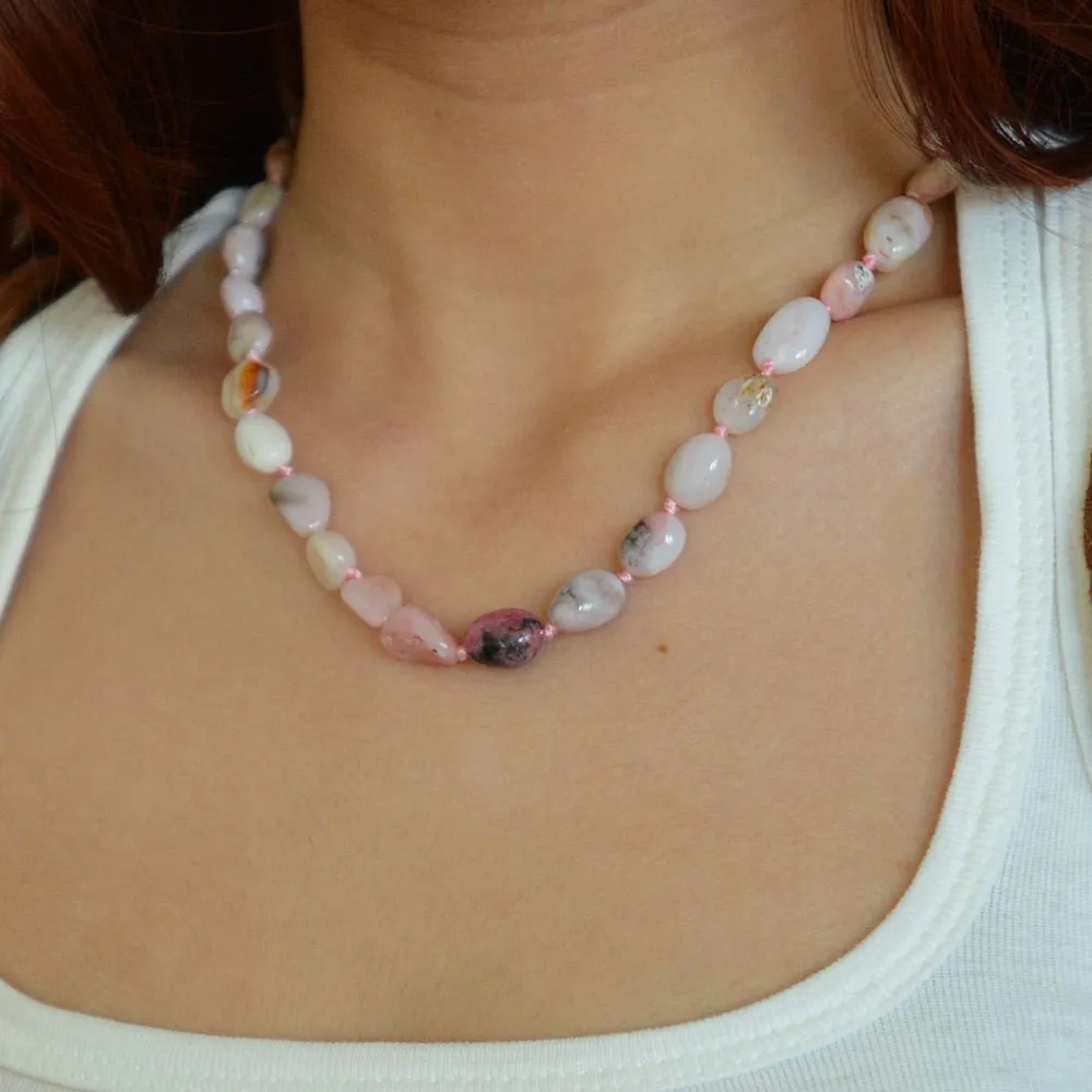 Pink Opal Nugget Knotted Golden Necklace sold by Barse product image thumbnail 2