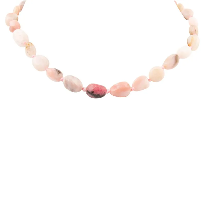 Pink Opal Nugget Knotted Golden Necklace sold by Barse