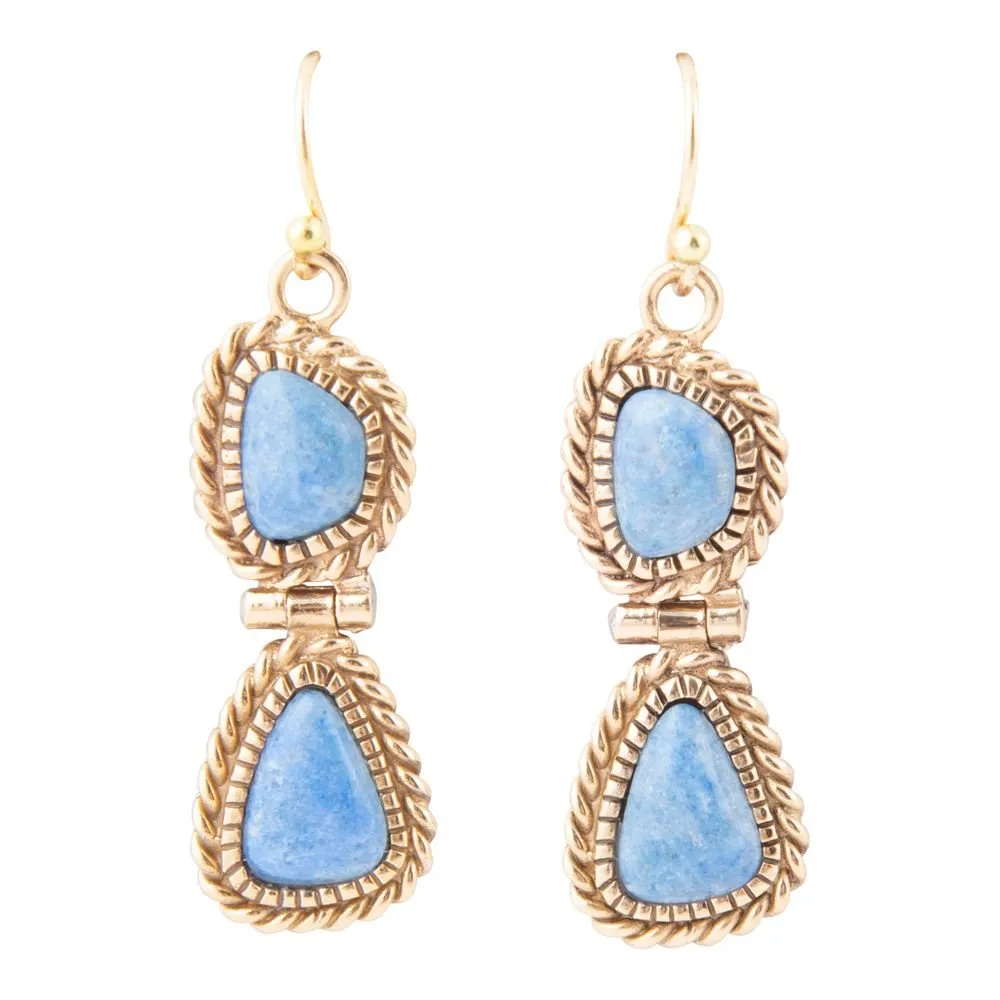 Roped Denim Blue Lapis Golden Drop Earrings sold by Barse