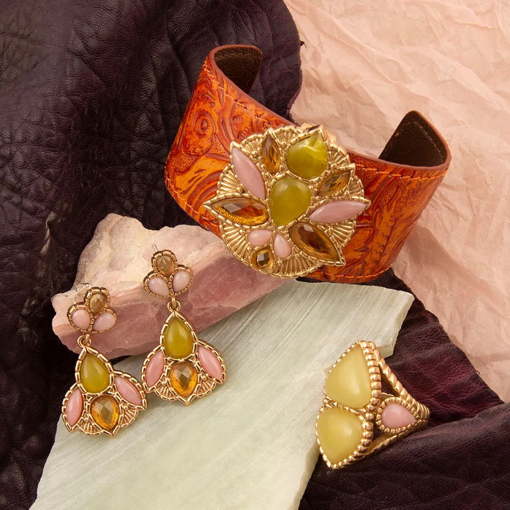 Stargazer Green and Pink Golden Post Drop Earrings sold by Barse product image thumbnail 5